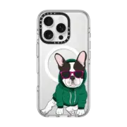 iPhone 16 Pro Clear Case MagSafe Compatible Hipster Frenchie - Black and White