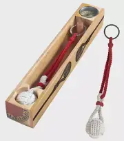 Red Monkey Fist Rope Keychain Key Holder Ring Fob w/ Cedar Gift Box w/ Compass