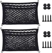 [2 Pack] Upgrade 3-Layer Small Cargo Net for Trunk RV Boats Home Storage Stretchable Mesh Pocket Net with 4 Mounting Screw and Built-in Hooks 18 x 9.8 inch