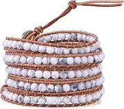 [KELITCH] Classic Crystal Beads Charm Wrap Bracelets Genuine Leather 5 Layered New Jewelry
