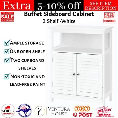 Sideboard Buffet Cabinet Kitchen Bathroom Storage Cupboard White Open Shelf New