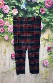 Banana Republic Women Haden Pants 10 Petite Plaid Red Multicolor Bootcut Preppy