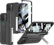 Jarttarn Case Compatible with Google Pixel 9 Pro Fold Case with Elastic Wristband and Folding Stand, [Built-in Screen Protector] Magnetic Hinge Hard PC Shockproof Protective Cover (Black)