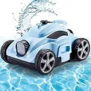 Smart Robotic Pool Cleaner, Cordless Pool Vacuum Cleaner Tile Scrubber with 100mins Working Time, Pool Vacuum w/Strong Suction & Easy Access Filter Canister for Above Ground Pools Blue