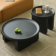 EKDJSN Coffee Table Set of 2, Nesting Table with Sunken Desktop Design, Center Table with Large-Capacity Desktop Storage, Sturdy and Easy Assembly, for Bedroom Office Balcony(Black)
