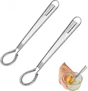 MEZOKUCEL 2 Pcs Mini Spring Coil Whisk, Hand Held Sauce Stirrer, Stainless Steel Hand Whisk Blender Milk Frother Foamer, Coffee Mixer Honey Cream Whisk Kitchen Gadget
