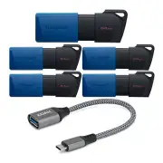 Kingston DataTraveler Exodia M 64GB USB 3.2 Flash Drive 5 Pack and USB Adapter