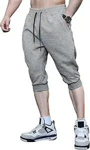 [Fioboc] Weekend Performance 3/4 Joggers for Men Sweatpants with Zipper Pockets Athletic Jogger Pants M-3XL