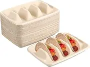 KOCKSHION Divided Design Taco Tray 50pcs Disposable Taco Holders Party Serving Platter Easy to Carry