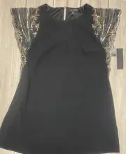 Aidan Mattox Size 10 Beaded Sleeve Short Shift Dress Black