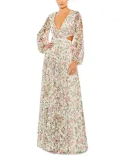 Mac Duggal Sequined Floral Lace-Up Gown