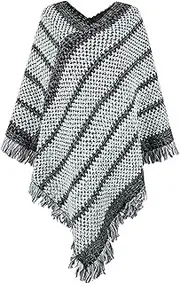 [YEDECOR] Women's Knitted Shawl Wrap Cape Tassel Cardigan Sweater Chinese Traditional Open Front Poncho for Fall Winter,B-OneSize