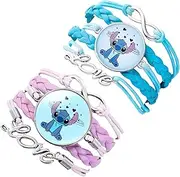 [Tonsamvo] 2PCS Cartoon Bracelets Cute Stuff for Women Kawaii Bracelet Kits Leather Hand Chain Charms, Small, Leather, no gemstone