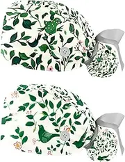 [YTYVAGT] 2-Pc,Nurse Scrub Caps,Scrub Hats with Buttons and Cotton Sweatband,Tropical Pattern Pink Flamingos