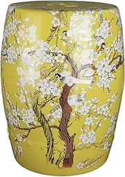 Ceramic Drum Table Decorative Garden stools, Decorative Ceramic Garden Stool, Glazed Hand-Painted Flower and Bird Shoe Changing Stool Drum Stool, Suitable for Outdoor Garden,(Yellow)