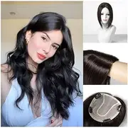 Hair Toppers for Women 10" Real Human Hair Pieces 12×13 CM Silk Base with 4 Non-slip Clips, Natural Straight Remy Hair Toppers for Women with Hair Loss