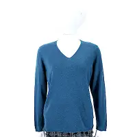 在飛比找Yahoo奇摩購物中心優惠-Andre Maurice 喀什米爾藏藍色捲邊細節V領羊毛衫