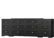 [ALFORDSON] 1x Chest of 6 Drawers Dresser＆2X 3-Drawer Bedside Table Combo Set, Hamptons Tallboy Dresser, Modern Storage Cabinet Set for Hallway,Bedroom, Living Room, Black
