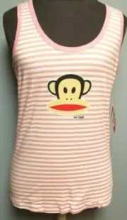 Paul Frank Women's Pink Stripe Tank Top Monkey Rare Size Large NEW NWT Free Ship