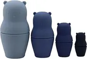 Set of 4 Silicone Bath Toys- Russian Nesting Dolls- Anti-Mold, Animal Themed, Easy to Clean Pull Apart Bathtub Toys (Blue Shades)