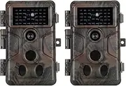 2-Pack No Glow Game & Deer Trail Cameras 48MP 1296P H.264 Video 100ft Night Vision Motion Activated 0.1S Trigger Speed IP66 Waterproof for Home Surveillance & Outdoor Wildlife Hunting
