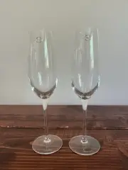 TIFFANY & CO Champagne Flute 2 New Stemware Crystal Glasses Wine Blue Box Italy
