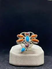 Navajo Sleeping Beauty & Spiny Oyster ShellSterling Silver Dragonfly Ring Size 6