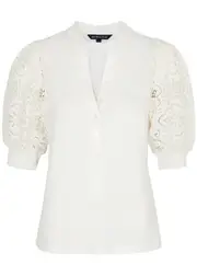 Veronica Beard Coralee Lace and Cotton top - Off White - S (UK8-10 / S) S (UK8-10 / S)