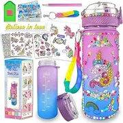 DIY water bottle kit for girls with unicorn and mermaid stickers, 600ml BPA-free, craft set for ages 5 to 9