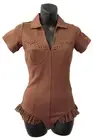 Fenty Puma By Rihanna Womens Polo Collar Bodysuit Shirt, Friar Brown, XS
