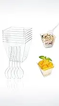 Honwor 50-Pack Clear Mini Dessert Cups with Spoons - Reusable, Square Parfait Cups for Tastings, Apizers, & More - 2.02oz