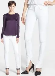 Vince Dylan Seamed Moto Stretch Skinny Leg White Zip Ankle Jean 32