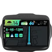 BXLIYER【Built-in 4G DAB】 Android 14-6G+128G Car Stereo for Jeep Renegade (2015-2018) - Wireless CarPlay/Android Auto - Camera + MIC - IPS 9 Inch 2 Din - Steering Wheel Fast-Boot 360-CAM HDMI DSP