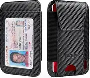 [RUNBOX] Wallet for Men 6-8 Cards With ID Window RFID Blocking Wallet Credit Card Holder Minimalist Front Pocket Gifts Ideal Choice, Carbon Fiber Black, Minimalist