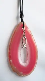 Pink Agate Slice Crystal Gemstone Pendant Necklace Grounding Protection Balance