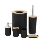 BOXsweden Bano 6pc Bathroom Set Black/Bamboo Soap Dispenser,Toothbrush Holder,++