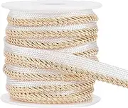 BENECREAT 10 Yards Filigree Lip Cord Trim, 3/8 inch White Filigree Polyester Ribbon Piping Strips for Dress Costume Sewing, Home Textile Decoration