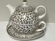 Grace Teaware GOLD leopard Animal print double teapot/Cup & Saucer combo New