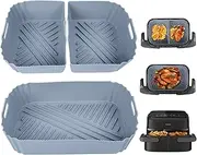 ENSINE Air Fryer Accessories For Philips Dual Basket 1000 Series 7.1L, 3 Pcs Customized Air Fryer Silicone Liners For Philips Na154/09, Reusable Inserts,non-stick, Dishwasher Safe, Grey