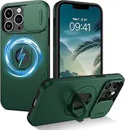 DOMAVER for iPhone 13 Pro Max/iPhone 12 Pro Max Case with Magnetic Rotatable Kickstand & Slide Camera Cover, [Compatible with MagSafe], Heavy Duty Case for iPhone 13 Pro Max/12 Pro Max, Green