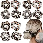 12pcs Leopard Print Scrunchies Hair Bands Stretch Scrunchy Hair Ties, Cheetah Scrunchie Hair Ties Hair Ropes Accessories for Women Girls (Leopard Print 12pcs)