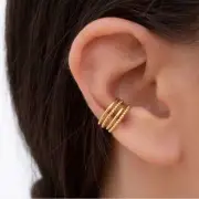 Woman 18K Gold Plated Stainless Steel Earring Ear Cuff Cartilage Non Pierced