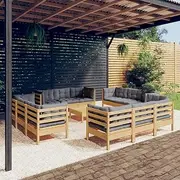 13 Piece Garden Lounge Set with Grey Cushions Pinewood Patio Bar Sets