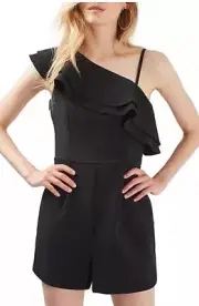 NWT $90 TopShop One Shoulder Ruffle Playsuit Romper Jumpsuit Size10 Black
