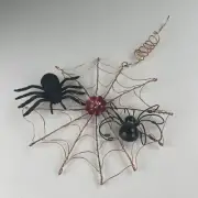 Halloween Party Decorations Lot. Hanging Metal Spider In Web And 4 Stick On Bats