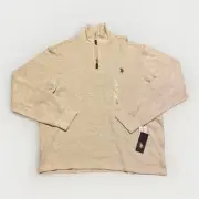 NWT U.S. Polo Assn. Men's Cream Quarter Zip Sweatshirt