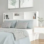 Headboard Cabinet White Wood, 160 cm, Wall Mounted, Tall, Bed Frame, Headboards, Queen Size, Adjustable, for Bed, White, Only