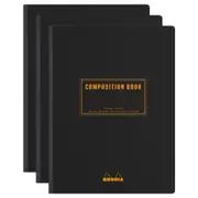 3x Rhodia B5 Composition Book Office Stationery Notebook Ruled w/ Margin Black