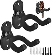 Guitar Wall Mount Hanger - 2-Set Black Metal Holder for Guitar, Bass, Violin, Ukulele - Wall Hook Stand