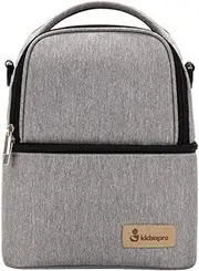 zolyet Insulated Milk Cooler Backpack Electric Pump Bag 2 Compartments Baby Bottle Bag Lunch Tote for Nursing Mom Work Panic Light Grey Grey